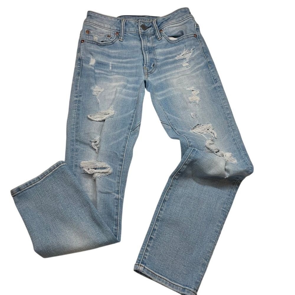 AMERICAN EAGLE Airflex Move Free Slim Distressed Denim Jeans Womens Size 26x28